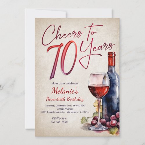 Cheers Wine 70th Birthday Invitation