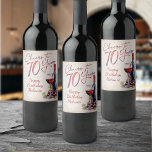 Cheers Wine 70th Birthday Wine Label<br><div class="desc">Celebrate the big 7-0 with style and humor with this vintage wine birthday design. The ruby-colored typography is elegant and evokes a relaxing glass of wine, giving it a classic retro vintage feel. Perfect for the one in your life who loves their merlots and other wines. Perfect for that 70th...</div>