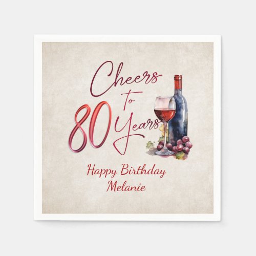 Cheers Wine 80th Birthday Napkins