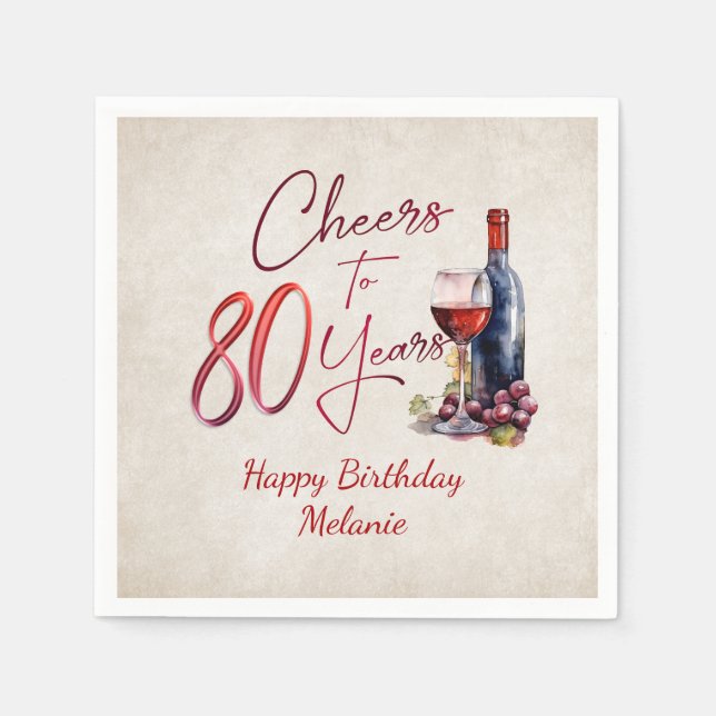 Cheers Wine 80th Birthday Napkins (Front)