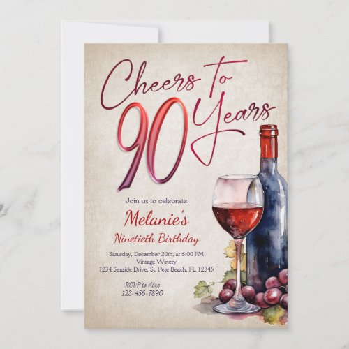 Cheers Wine 90th Birthday Invitation