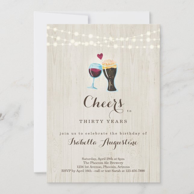 Cheers Wine & Beer Birthday Party  - Any Age Invitation (Front)