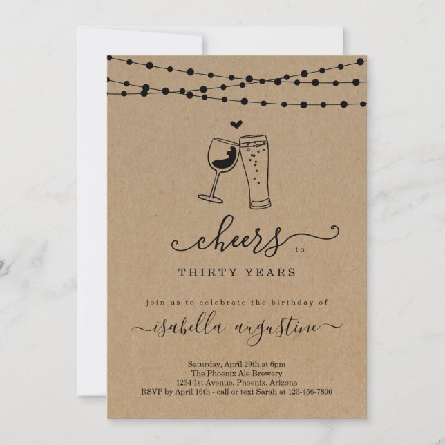Cheers Wine & Beer Birthday Party  - Any Age Invitation (Front)