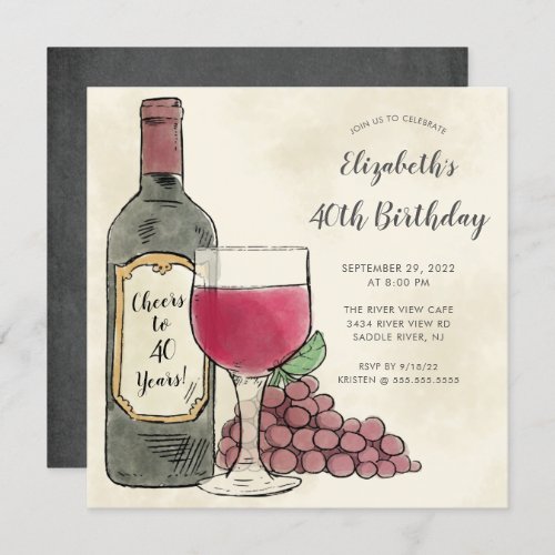 Cheers Wine Birthday Party invitation