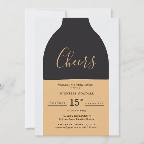 Cheers Wine Bottle Adult Birthday Party Invitation