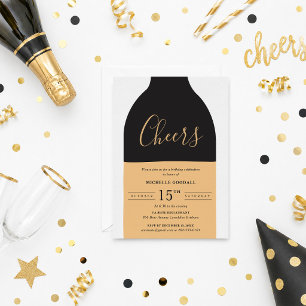 Cheers Wine Bottle Adult Birthday Party Invitation