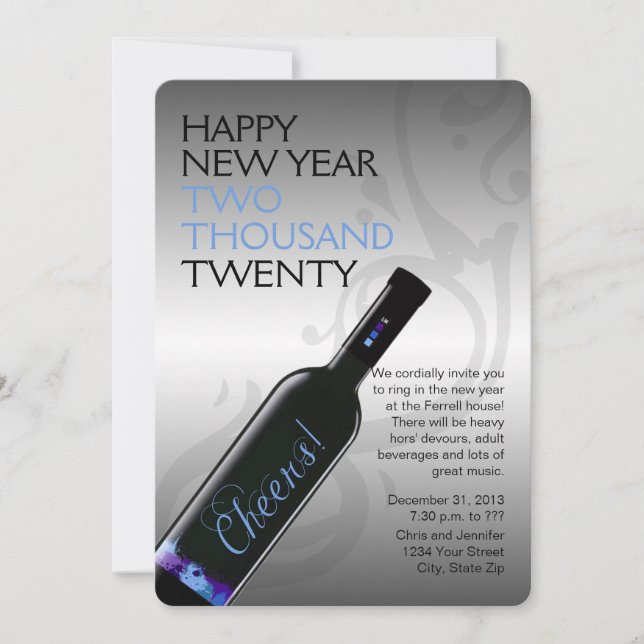 Cheers Wine Bottle New Years Eve Party Invitation (Front)