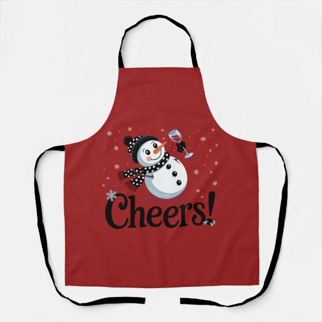 Cheers Wine Christmas Snowman Xmas Drinking Winter Apron (Front)