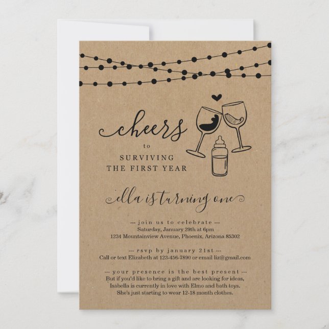 Cheers Wine Funny First Birthday Party Invitation (Front)