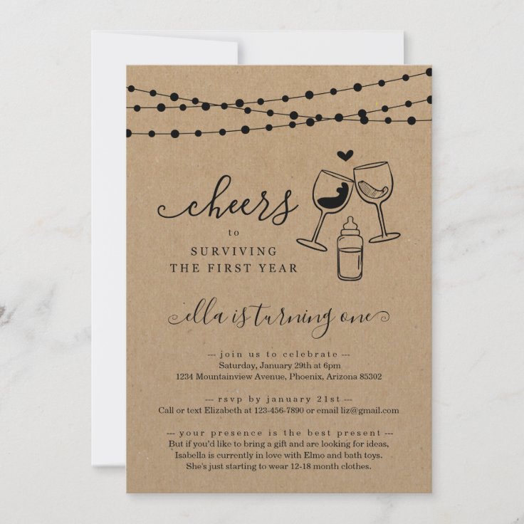 Cheers Wine Funny First Birthday Party Invitation | Zazzle