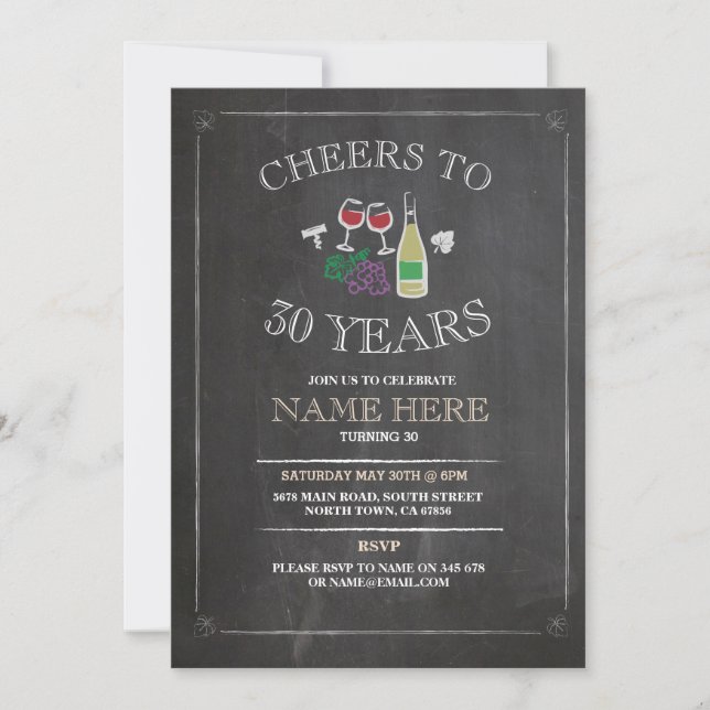 Cheers Wine Tasting Chalkboard Birthday Invitation (Front)