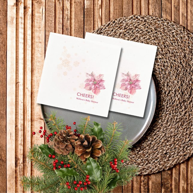Cheers Winter Pink snowflake poinsettia Napkins (Creator Uploaded)