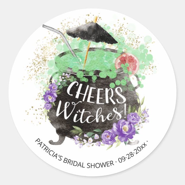 Cheers Witches Cocktail Halloween Bridal Shower Classic Round Sticker (Front)