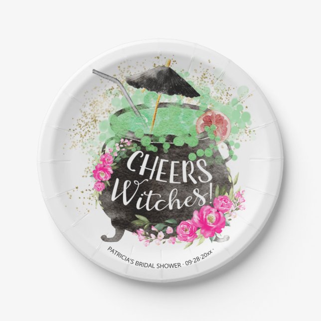 Cheers Witches Cocktail Halloween Bridal Shower Pa Paper Plates (Front)