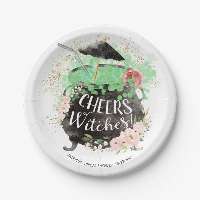 Cheers Witches Cocktail Halloween Bridal Shower Paper Plates (Front)