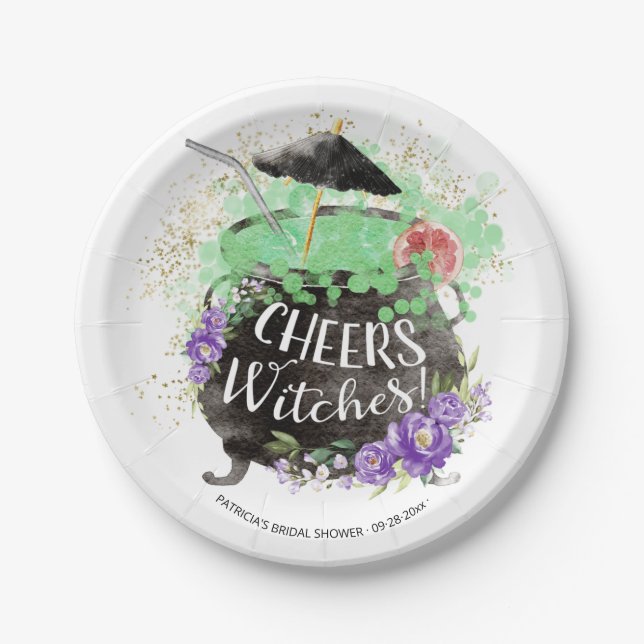 Cheers Witches Cocktail Halloween Bridal Shower Paper Plates (Front)