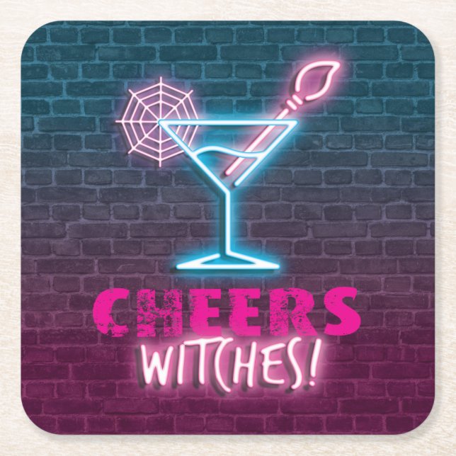 Cheers Witches Funny Halloween Paper Coaster (Front)