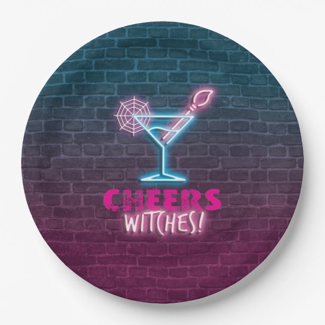 Cheers Witches Funny Halloween Paper Plates (Front)