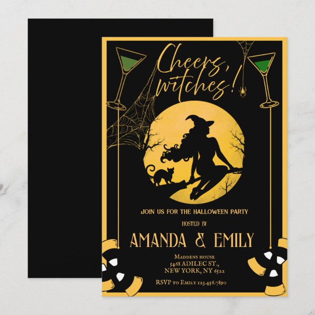 Cheers, Witches Girls Night Party Halloween  Invitation (Front/Back)