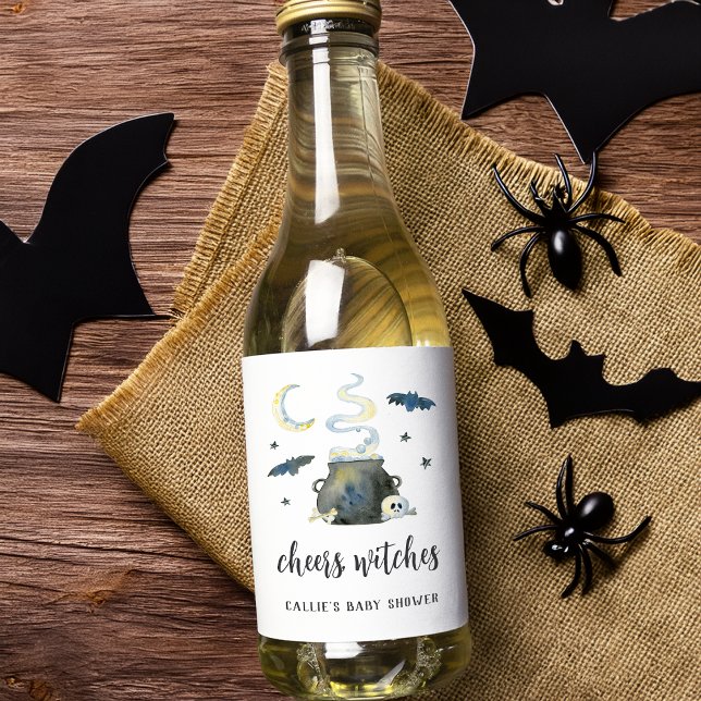 Cheers, Witches | Halloween Baby Shower Wine Label (Creator Uploaded)