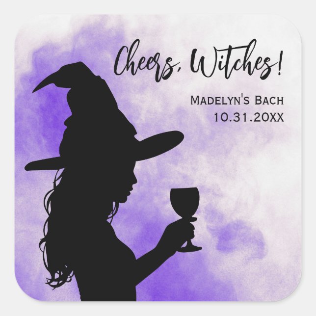 Cheers Witches Halloween Bachelorette Party Favor Square Sticker (Front)