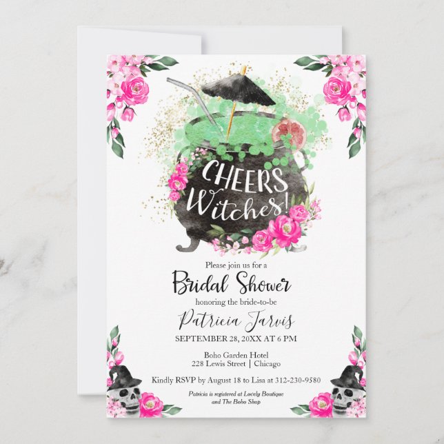 Cheers Witches Halloween Bridal Shower Invitation (Front)