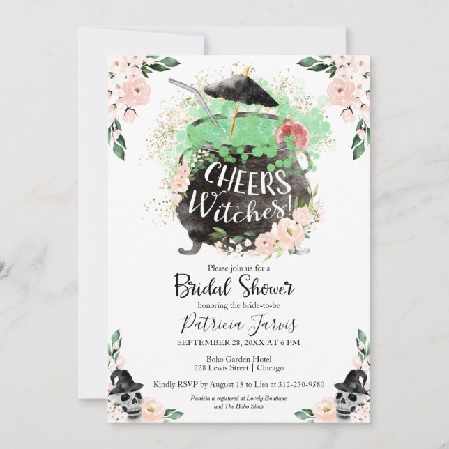 Cheers Witches Halloween Bridal Shower Invitation (Front)