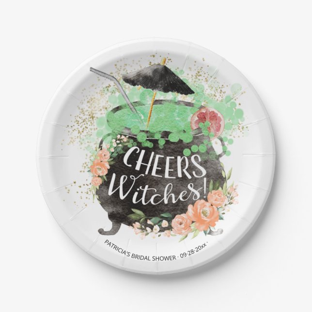 Cheers Witches Halloween Bridal Shower Paper Plates (Front)