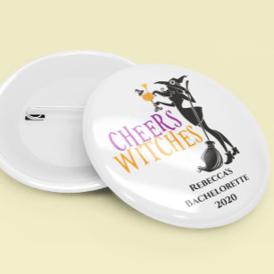 Cheers Witches Halloween Cocktail Bachelorette Button