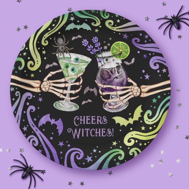 Cheers Witches Halloween Cocktail Glasses  Paper Plates (Cheers Witches Halloween Cocktail Glasses Paper Plates)