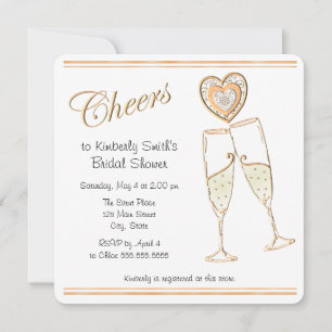 Cheers with Champagne Glasses and Hearts Invitation