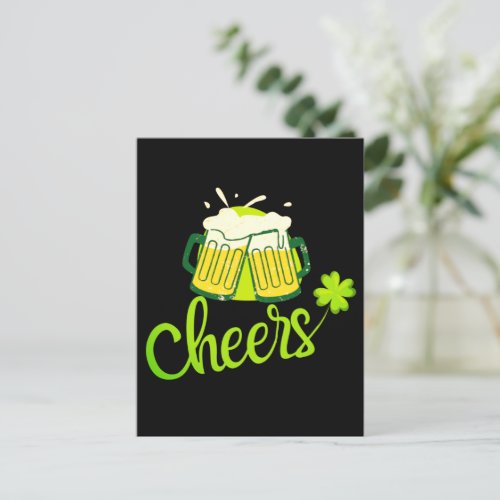 Cheers with Shamrock _ St Patrick Day Holiday Postcard