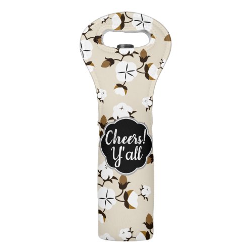 Cheers Yall Rustic Country Cotton Flowers Wine Bag
