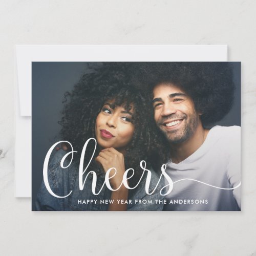 Cheers  Your Photo with Silver Bokeh Back Holiday Card