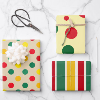 Cheery All-Age Polka Dot and Stripes Wrapping Paper Sheets