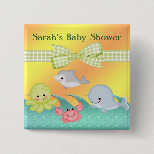 Cheery Baby Sea Creatures Baby Shower Pinback Button