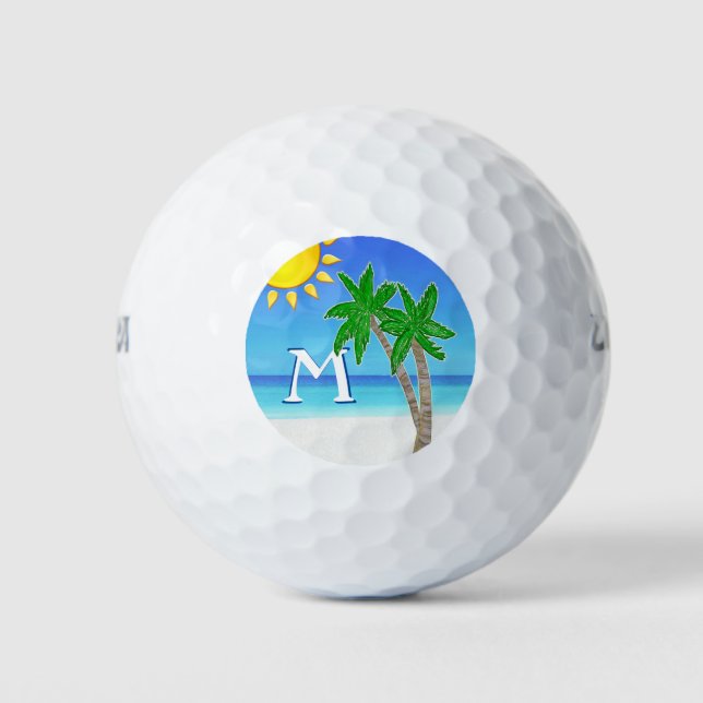 Cheery Beach Scene MONOGRAM Golf Balls for Women (Front)