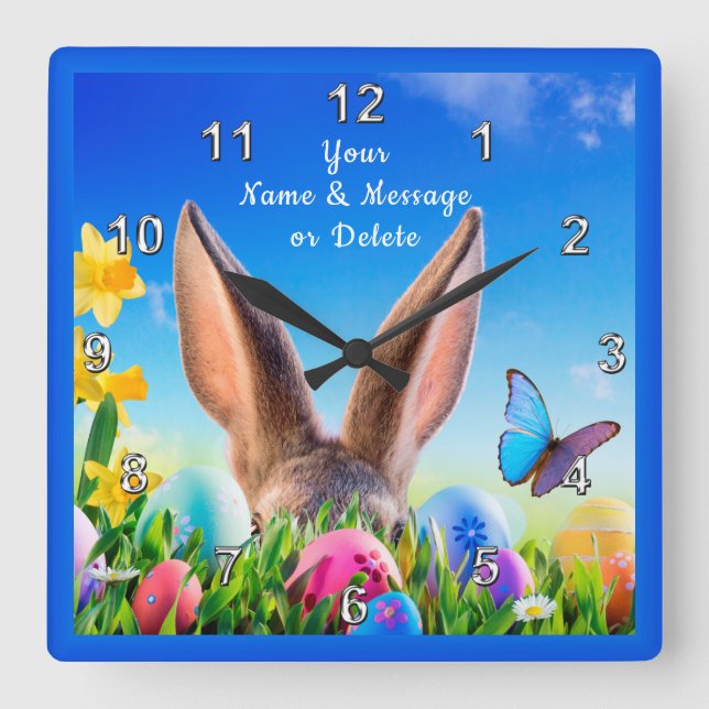 Cheery Bunny, Daffodils Personalized Easter Clock (Front)