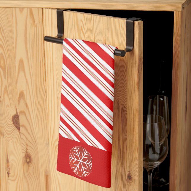 Cheery Candy Cane Stripes Kitchen Towel (Thirds Fold)