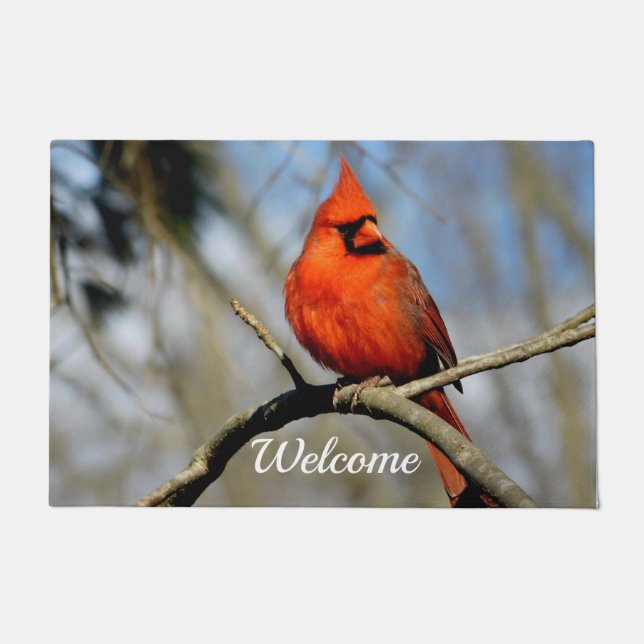 Cheery  Cardinal Welcome Mat (Front)