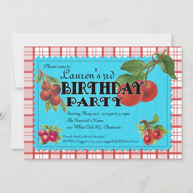 Cheery Cherry Birthday Party Invitation (Front)