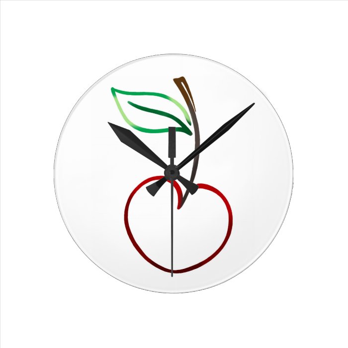 Cheery Cherry Outline on White Wallclocks