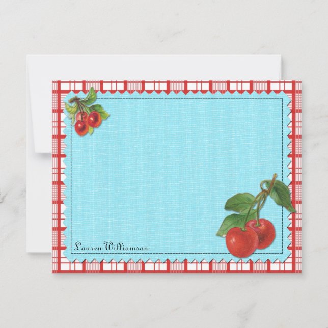 Cheery Cherry Personalized Flat Note Cards (Front)