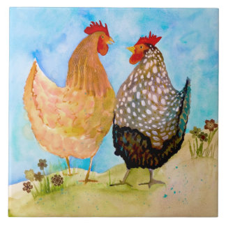 Cheery Chickens Ceramic Kitchen Tile