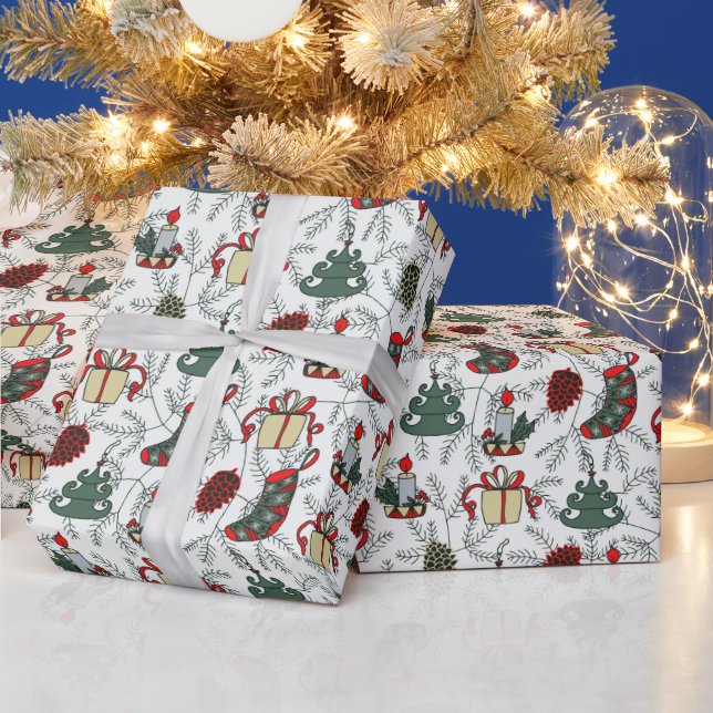 Cheery Christmas Trees Xmas Candles Vintage  Wrapping Paper (Holidays)