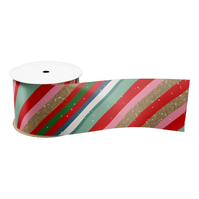Cheery Christmas Wishes Stripes  Satin Ribbon (Spool)