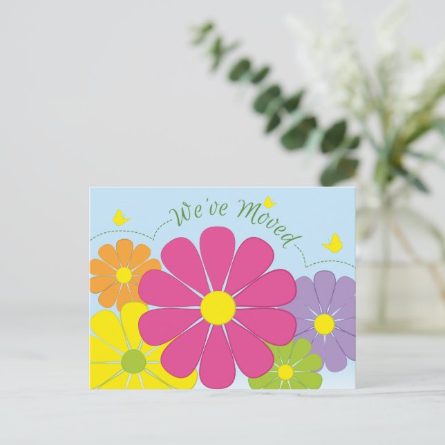 Cheery Colorful Flowers We've Moved Photo Postcard (Standing Front)