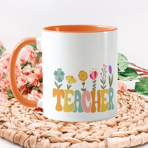 Cheery Flowers Retro Teacher Mug