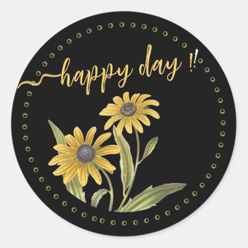 Cheery Happy Day with Yellow Daisies Motivational  Classic Round Sticker