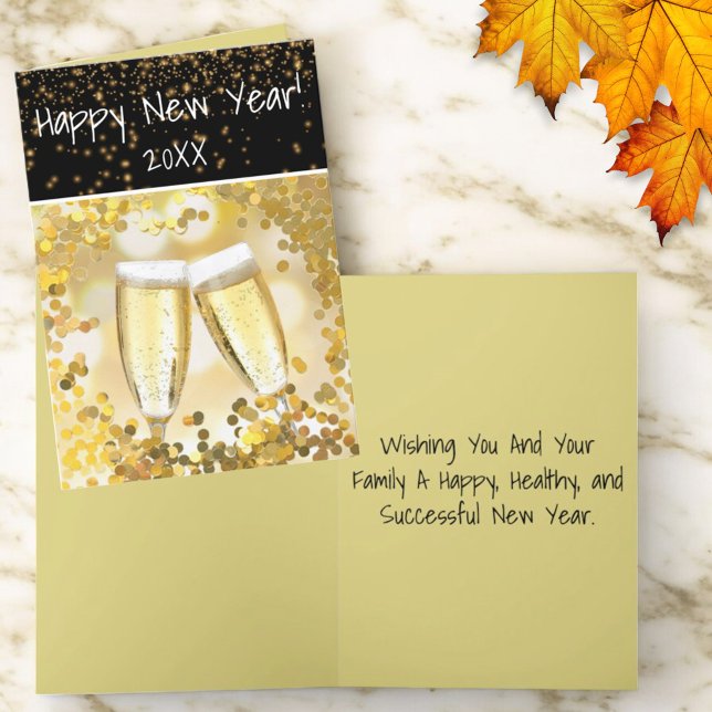 Cheery HAPPY NEW YEAR Personalized Card (custom text greeting card cover and inside greeting)